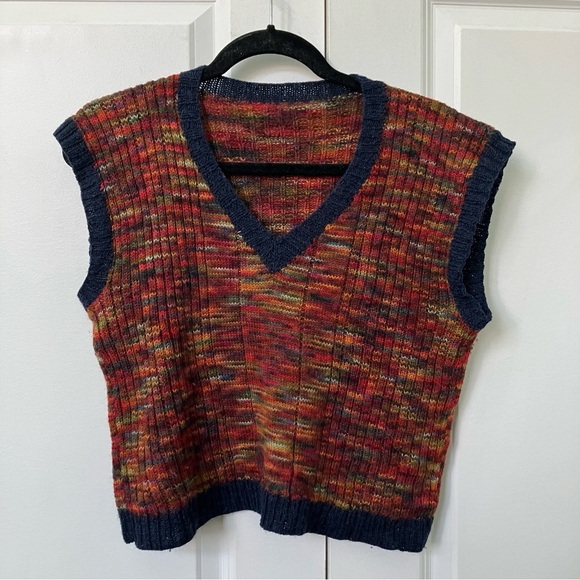Handmade Multicolour Rust Knit V Neck Crop Vest - Picture 1 of 12
